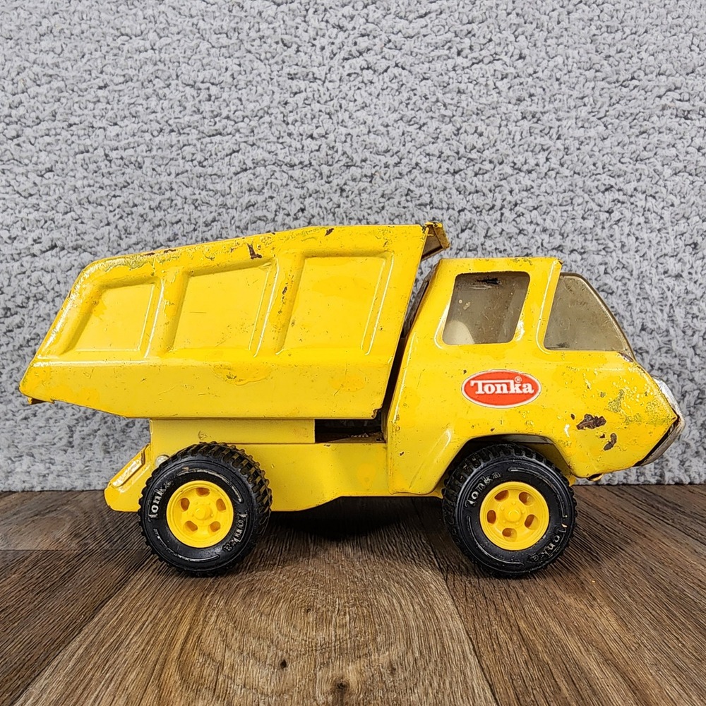 Vintage Tonka Mini Mighty Dump Truck Pressed Steel Yellow Construction Toy 1970s